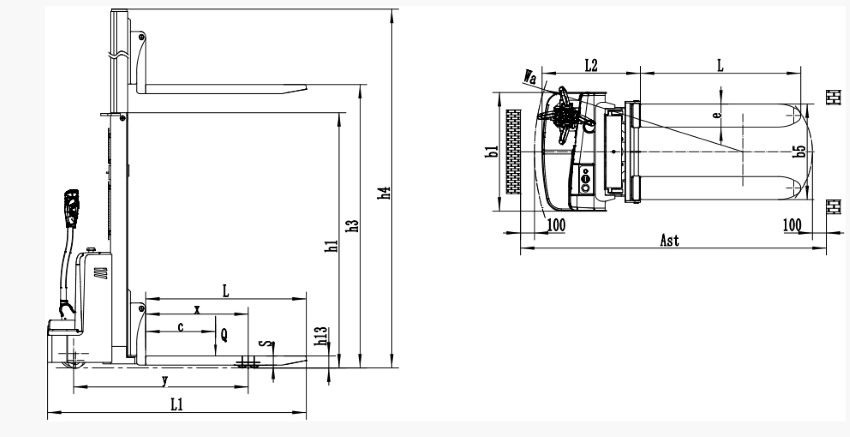 2T Electric Walkie Pallet Stacker CDDA Flat Detail Drawing.png