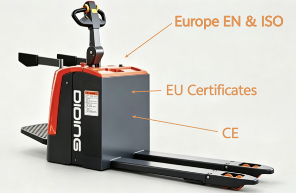 2T Stand On Pallet Truck Off Road CBDE strictly follows European EN standards and international certifications like ISO, CE, and EU.png
